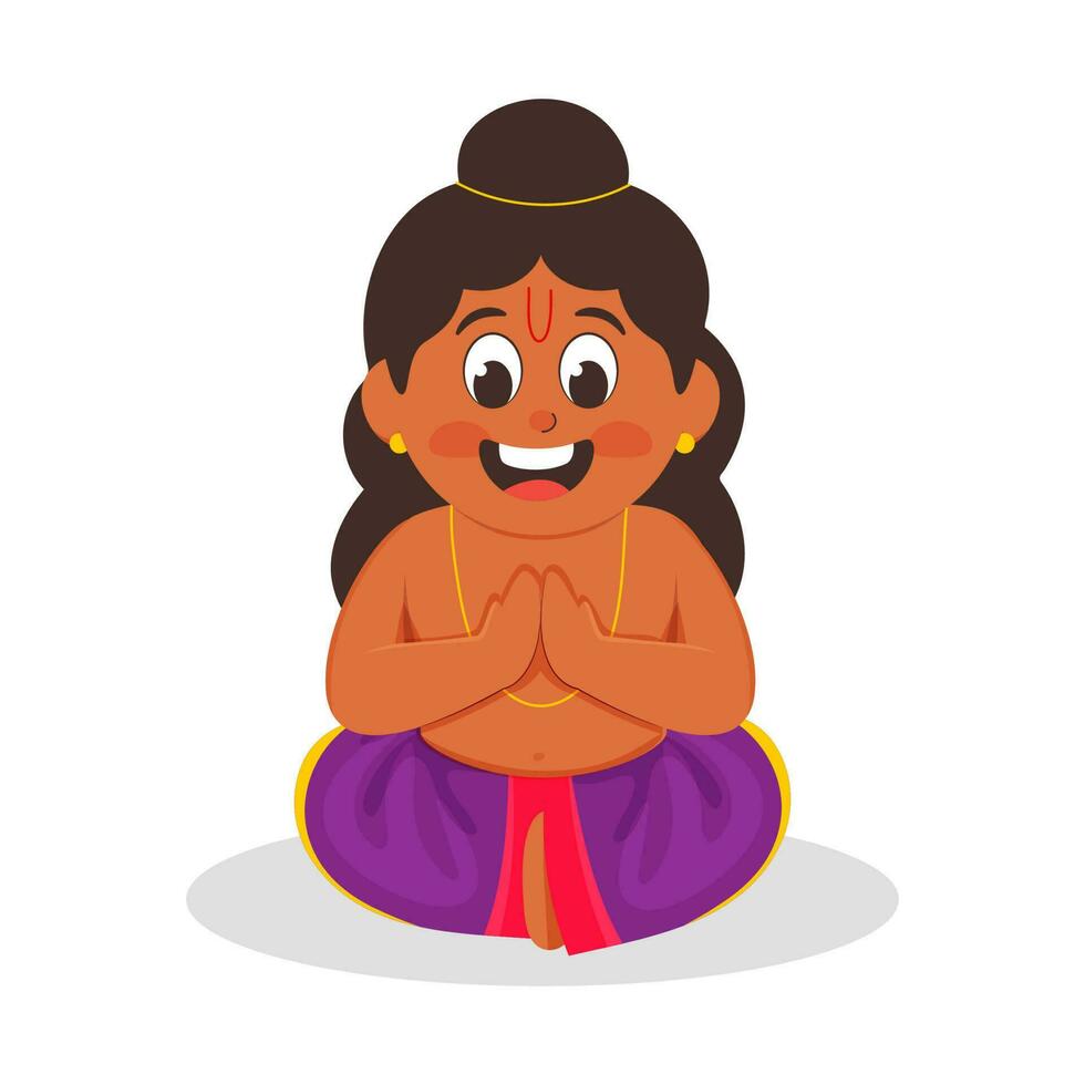 Illustration Of Cheerful Boy Wearing Sadhu Costume In Sitting Pose. vector