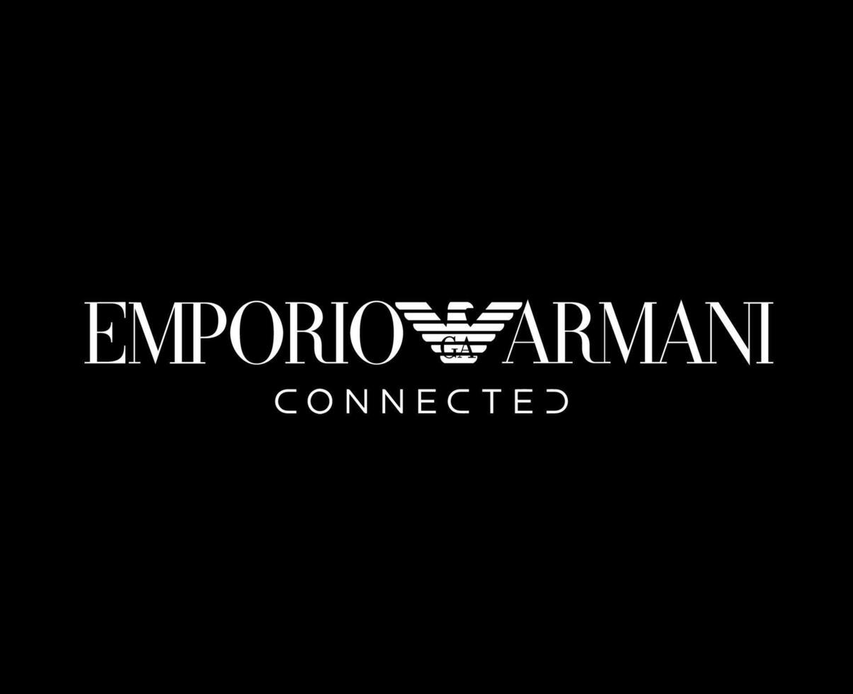 Emporio Armani Connected Brand Clothes Logo Symbol White Design Fashion Vector Illustration With Black Background