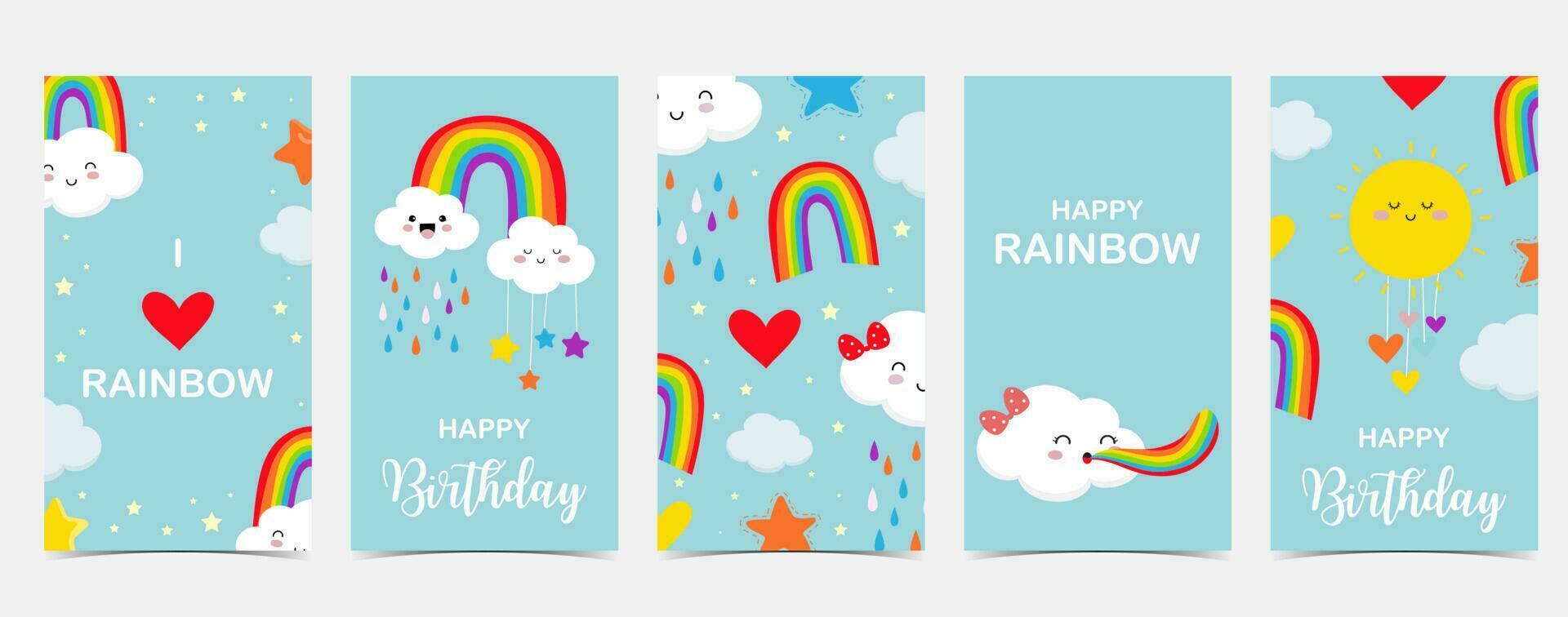 rainbow background with cloud,rain illustration for sticker,postcard,birthday invitation.Editable element vector