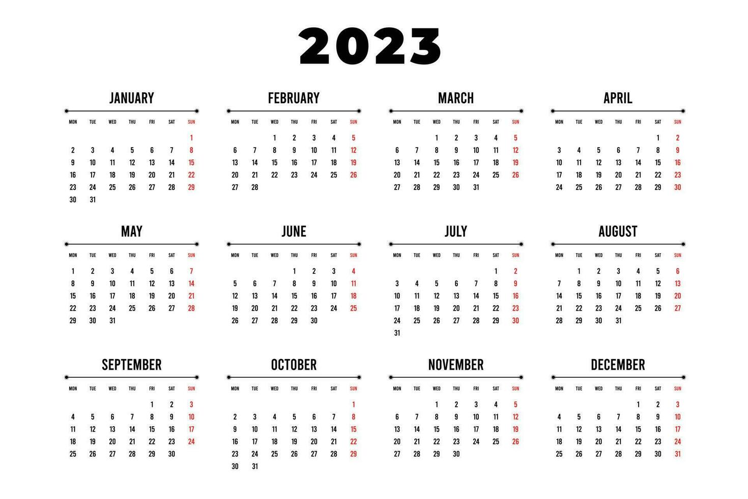 Calendar template 2023 set. english square calender vector. calanar vector design 2023