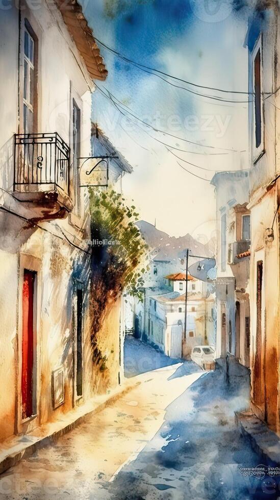 Light watercolor small town high quality illustration photo