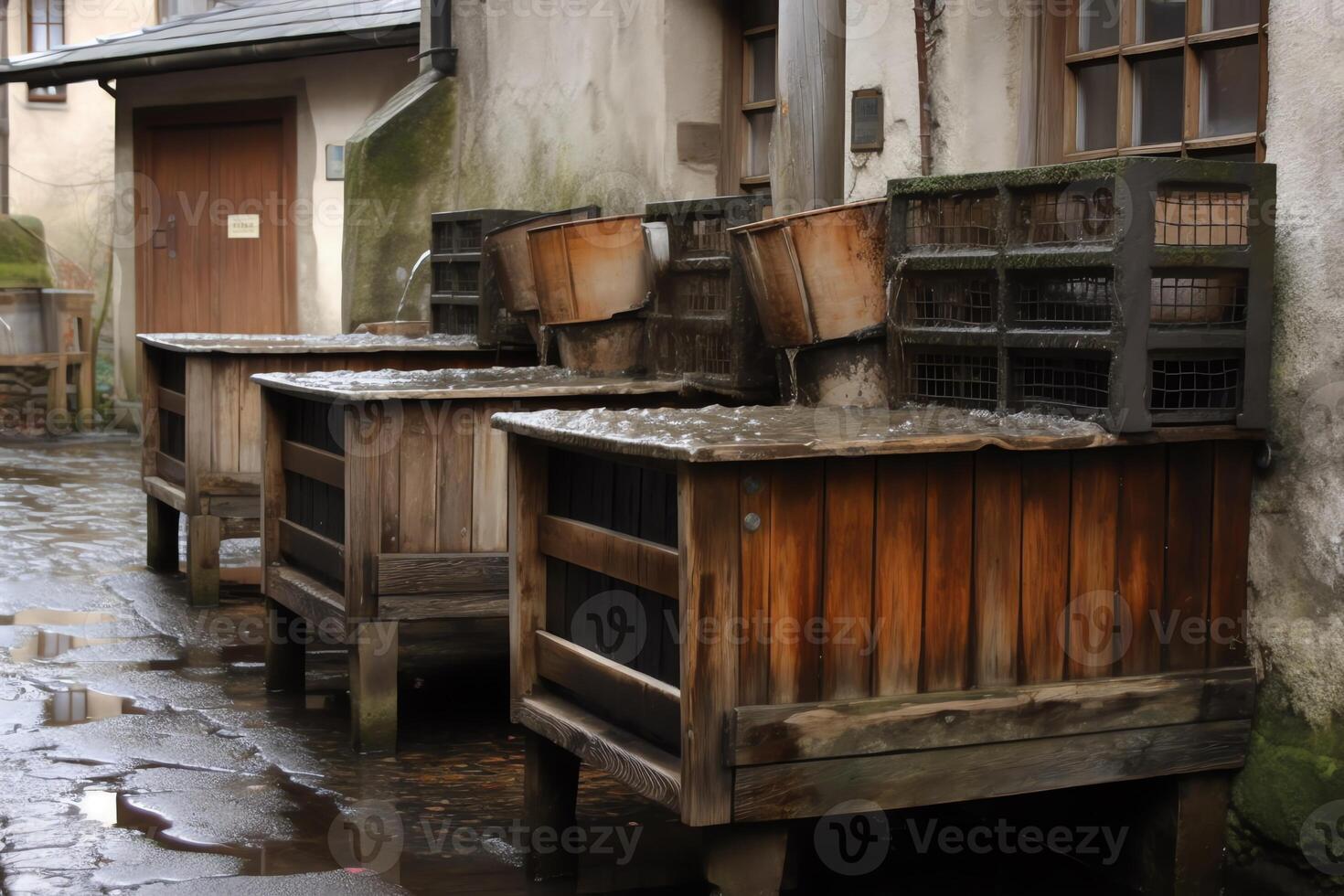 Wasserschaden im waschkeller nach rohrbruch. photo