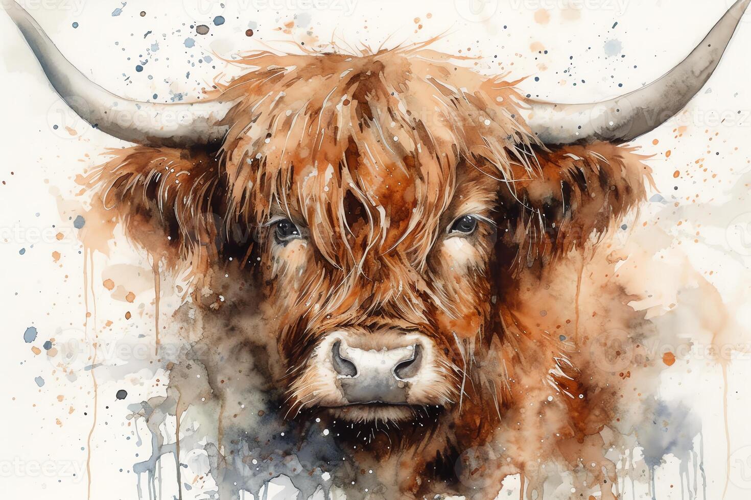 Wrendale highland cow water colour. AI Generated 23586425 Stock Photo ...