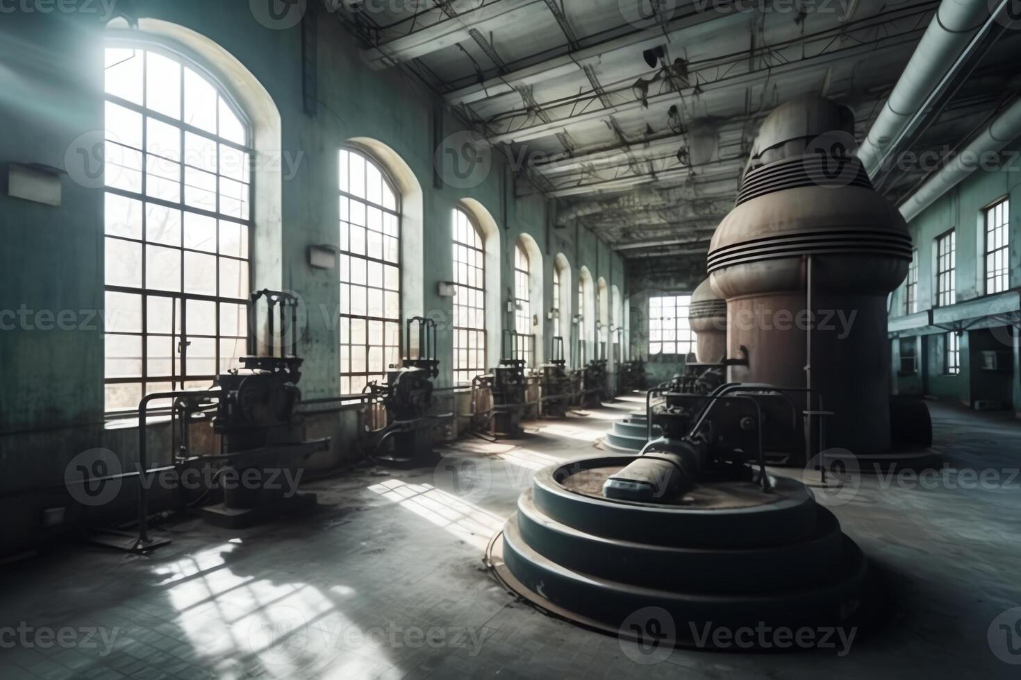 Industrial interior of hydroelectric power station with electric generators. photo