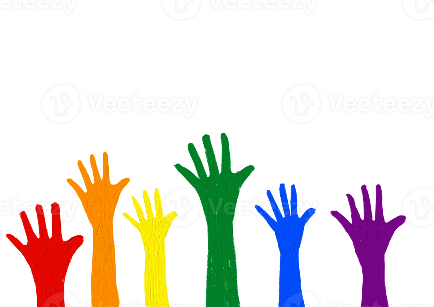 Hands raised up in rainbow oil paint brush  style watercolor,LGBT  Pride month watercolor texture concept. png