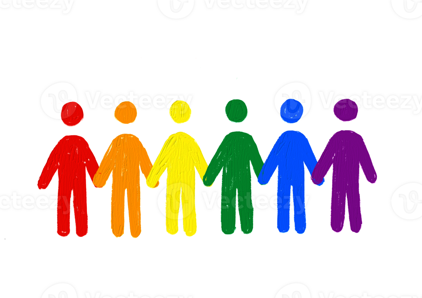 People standing holding hands  with rainbow oil paint brush  style watercolor,LGBT  Pride month watercolor texture concept png