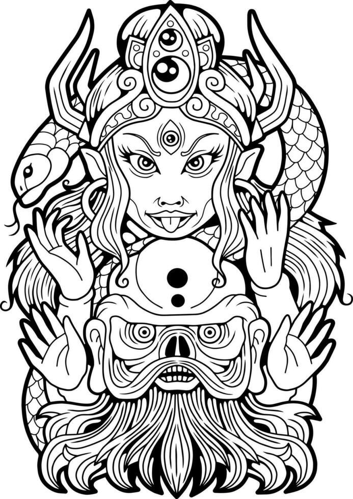 mitológico indio diosa kali, contorno ilustración vector