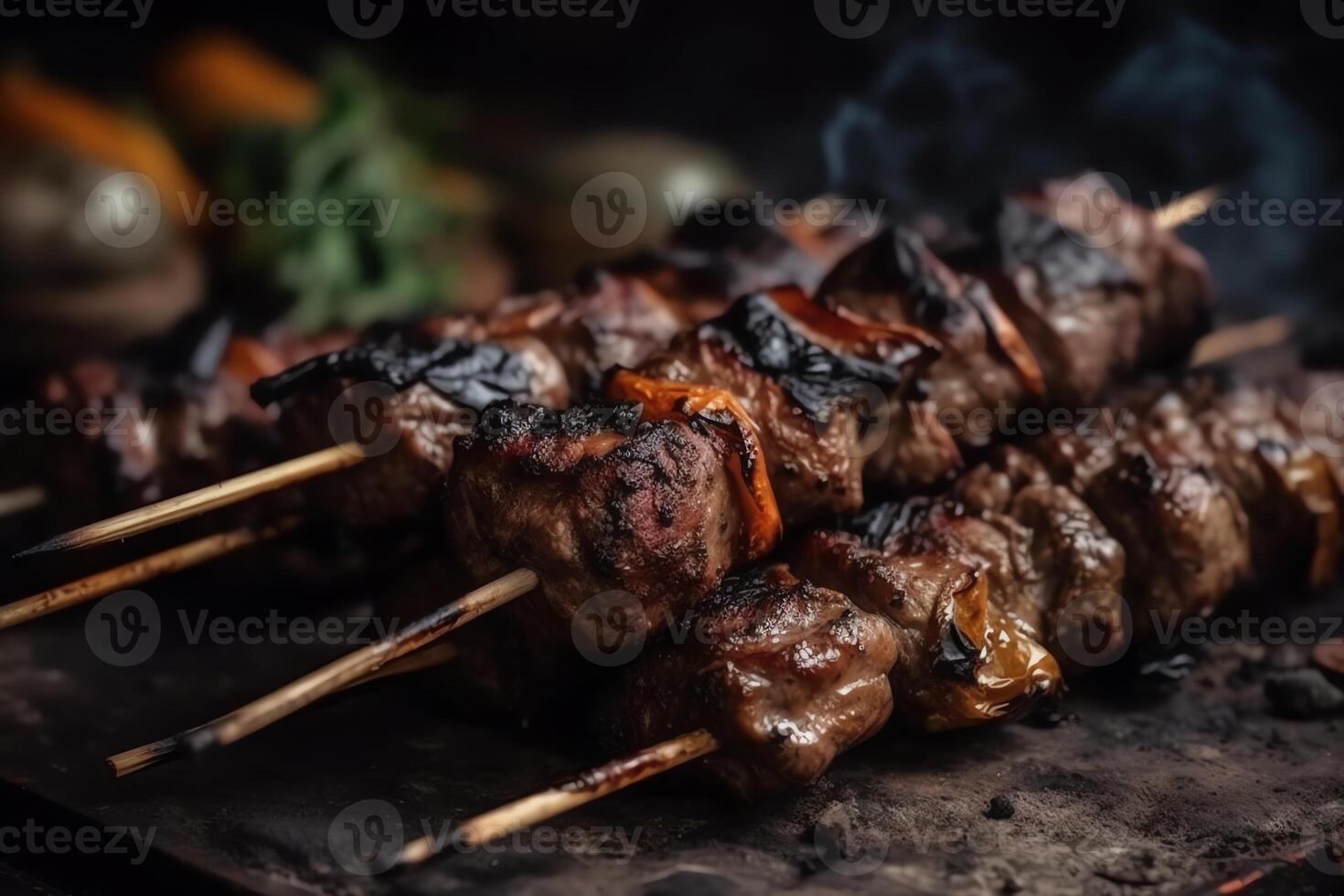 ensartado carne parilla a la brasa brocheta al aire libre brocheta Cocinando kofta suelo carne brochetas ai generado foto