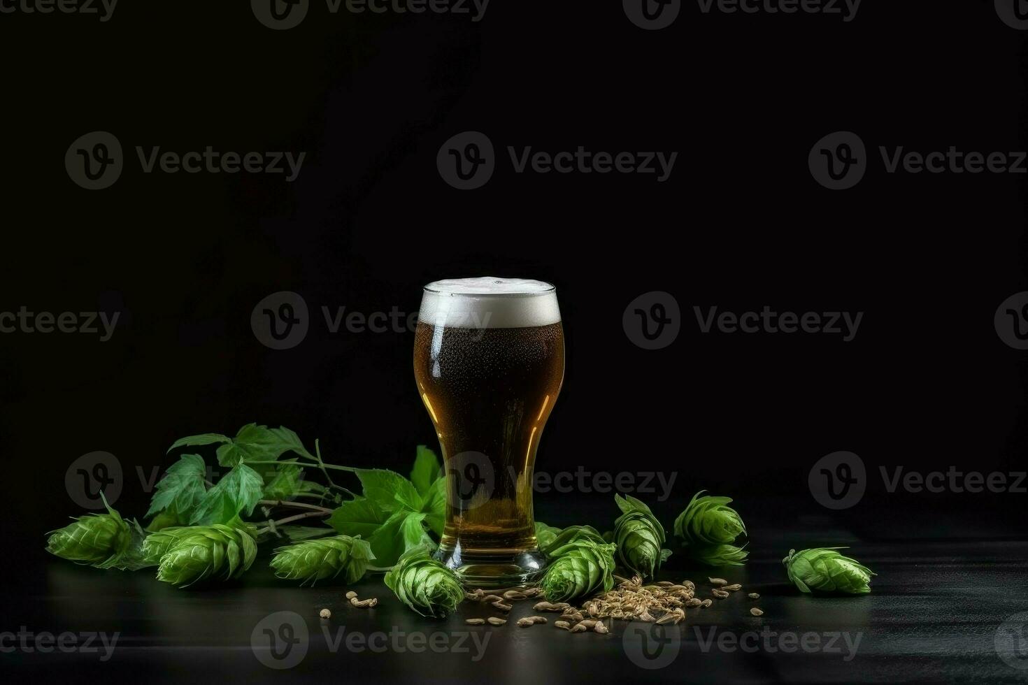 Glass beer green hops bitter. Generate Ai photo