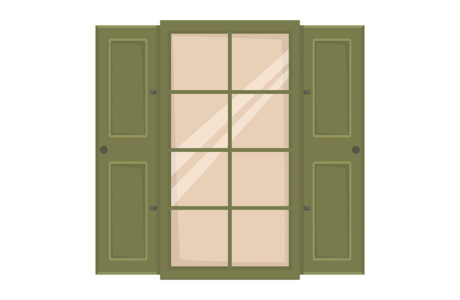 Old vintage classic window with shutters. Flat style isolated vector illustration.