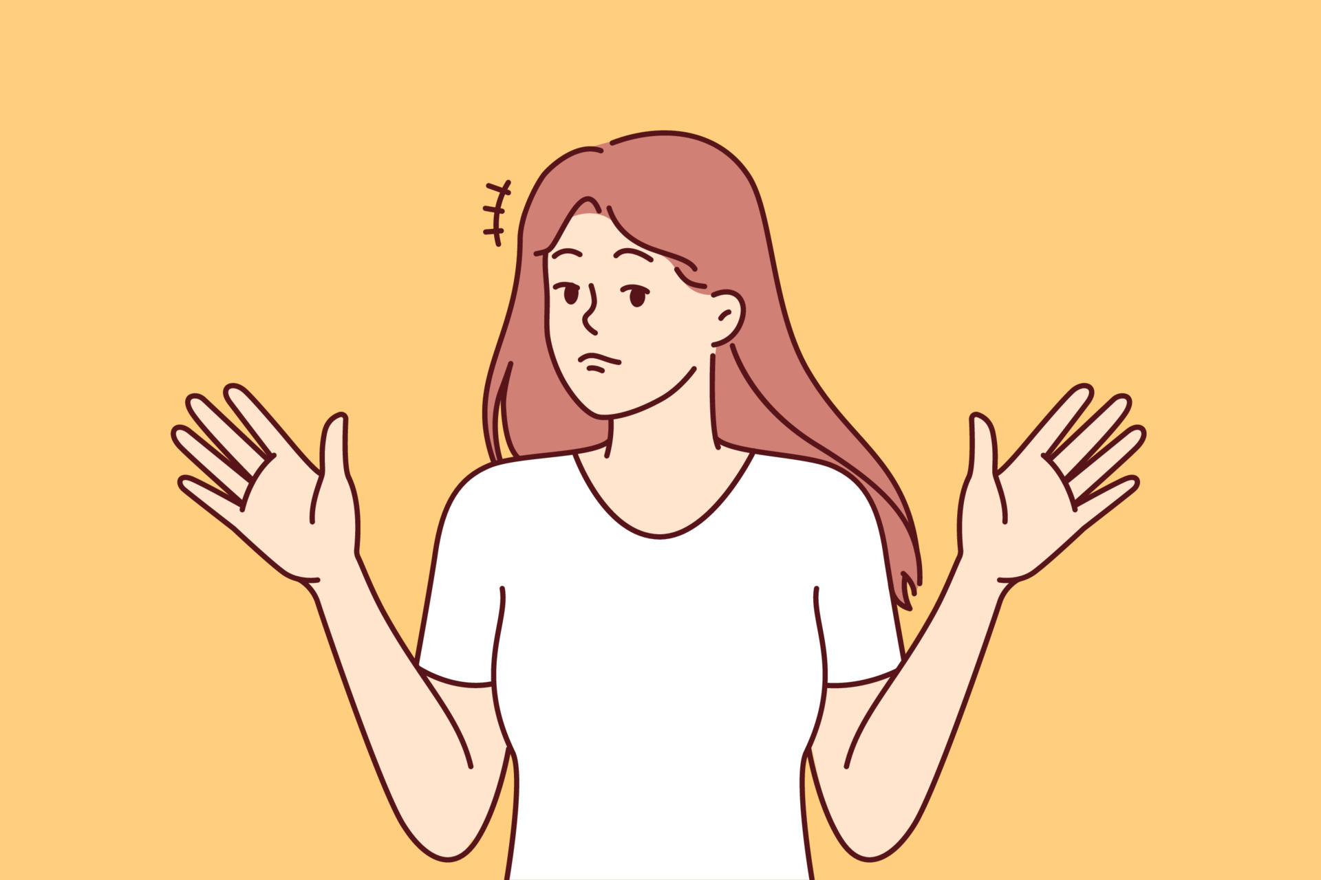 Woman throws up hands, denying involvement in problem or demonstrating