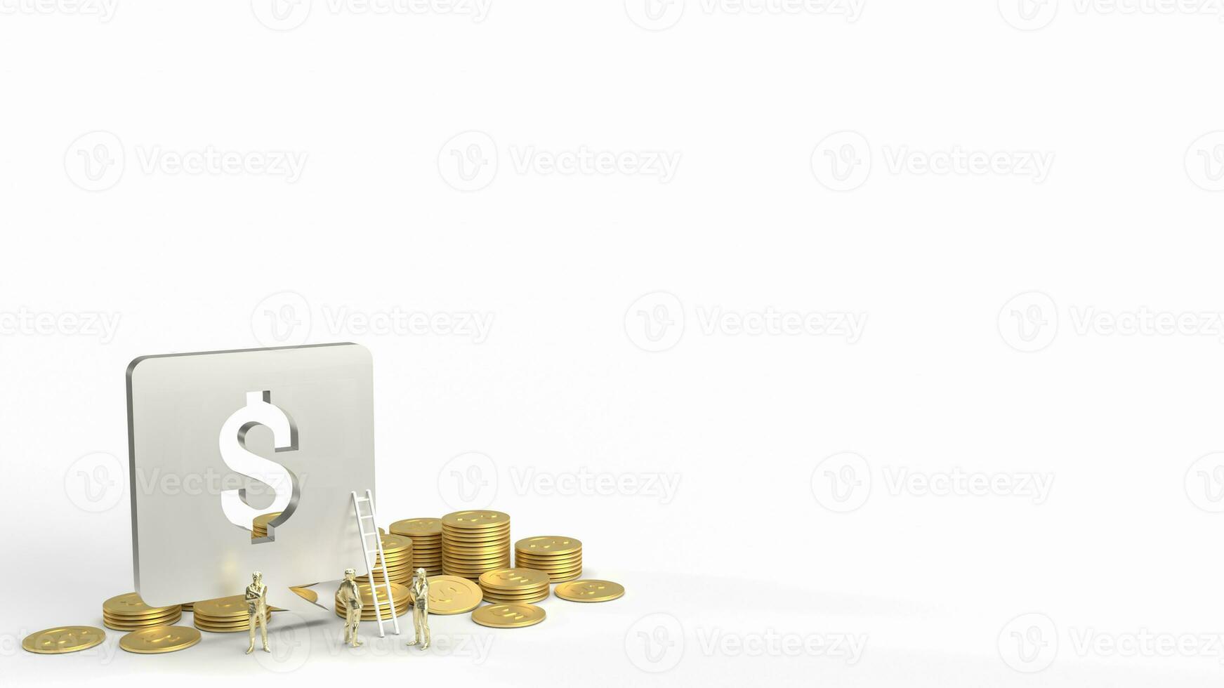 The Dollar symbol and gold coinson white Background for Business concept 3d Rendering photo