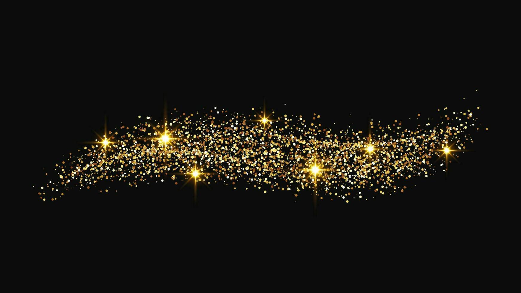 Gold glittering confetti wave and stardust. Golden magical sparkles on dark vector