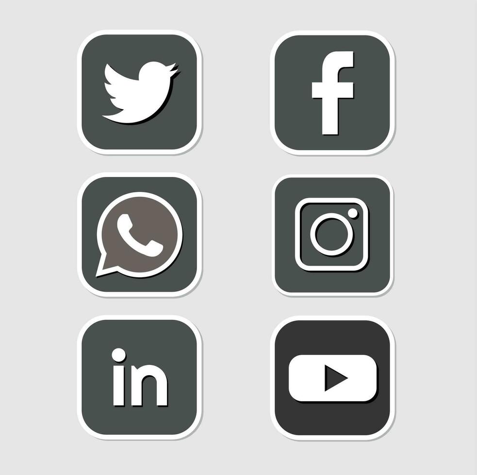 un conjunto de social medios de comunicación íconos facebook, twitter, instagram, whatsapp, youtube y linkedin en gris color vector