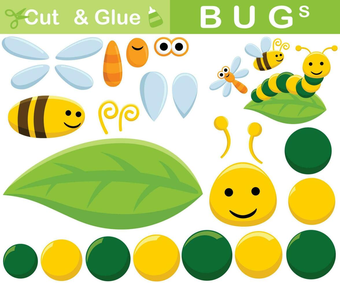 Set of insects cartoon. Education paper game for children. Cutout and gluing. Vector cartoon illustration