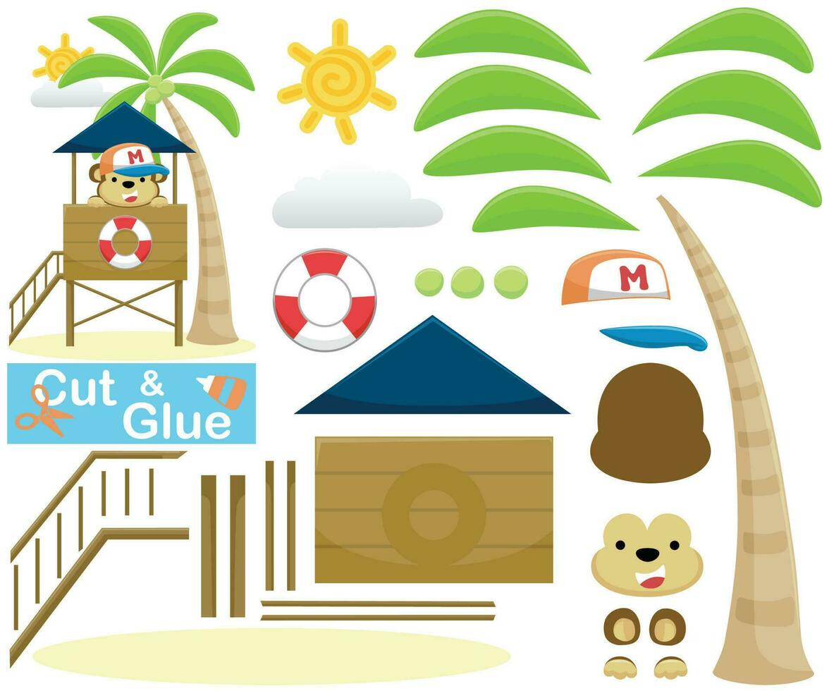 gracioso mono en Salvavidas correo. educación papel juego para niños. separar y pegado vector dibujos animados ilustración