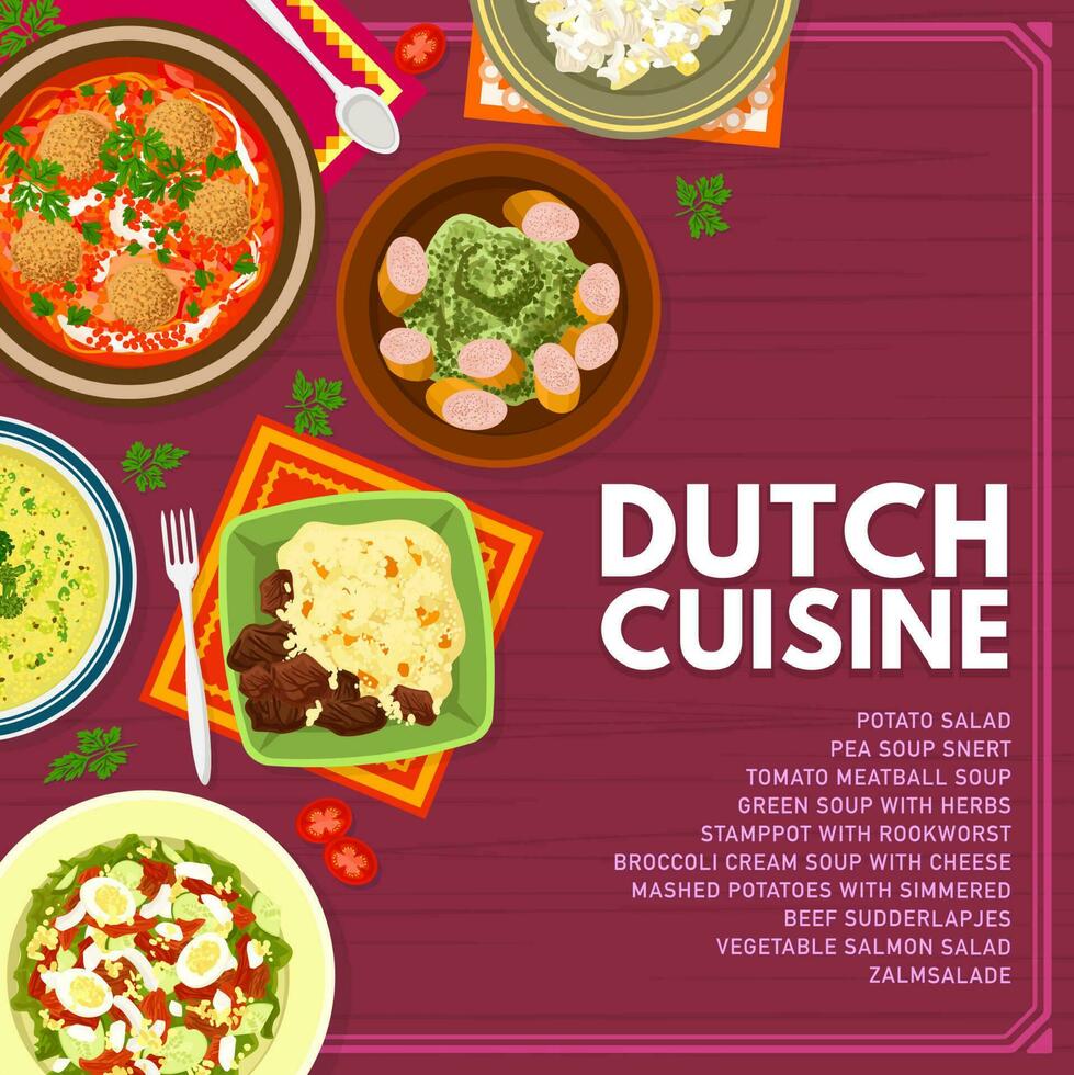 Dutch cuisine menu cover page vector template