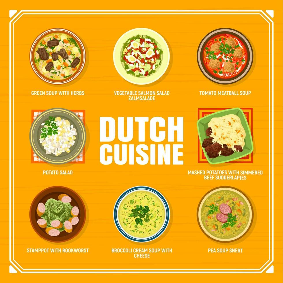 Dutch cuisine restaurant meals menu page template vector