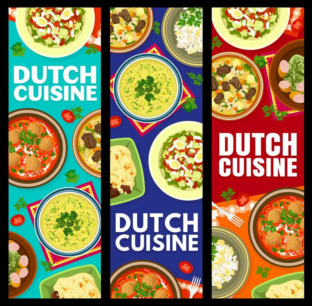 Dutch cuisine restaurant dishes vector banners