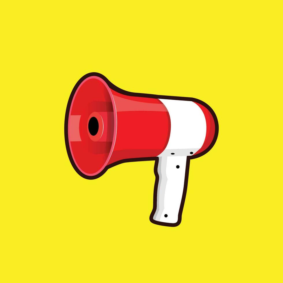 Isolated megaphone vector illustration on yellow background. Announcement flat icon for speech, announcing, business promotion, communication. Red color speaker vector logo.