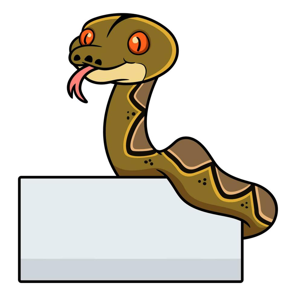 Cute reticulatus python cartoon with blank sign vector