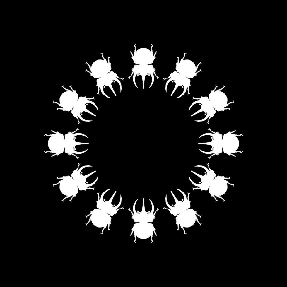 Circle Shape Silhouette of the Horn Beetle or Oryctes Rhinoceros, Dynastinae, can use for Art Illustration, Logo, Pictogram, Website, Apps or Graphic Design Element. Vector Illustration