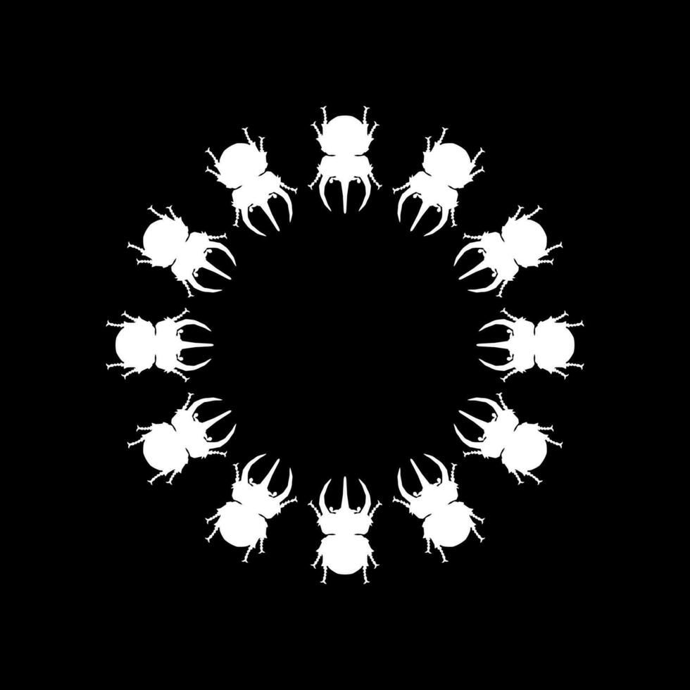 Circle Shape Silhouette of the Horn Beetle or Oryctes Rhinoceros, Dynastinae, can use for Art Illustration, Logo, Pictogram, Website, Apps or Graphic Design Element. Vector Illustration