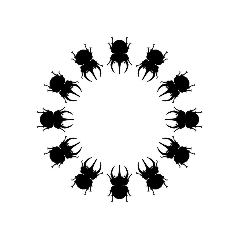 Circle Shape Silhouette of the Horn Beetle or Oryctes Rhinoceros, Dynastinae, can use for Art Illustration, Logo, Pictogram, Website, Apps or Graphic Design Element. Vector Illustration