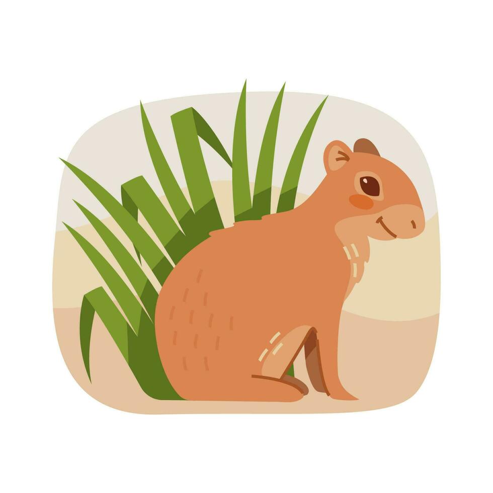 Cute cartoon Agouti in grass. Vector illustration