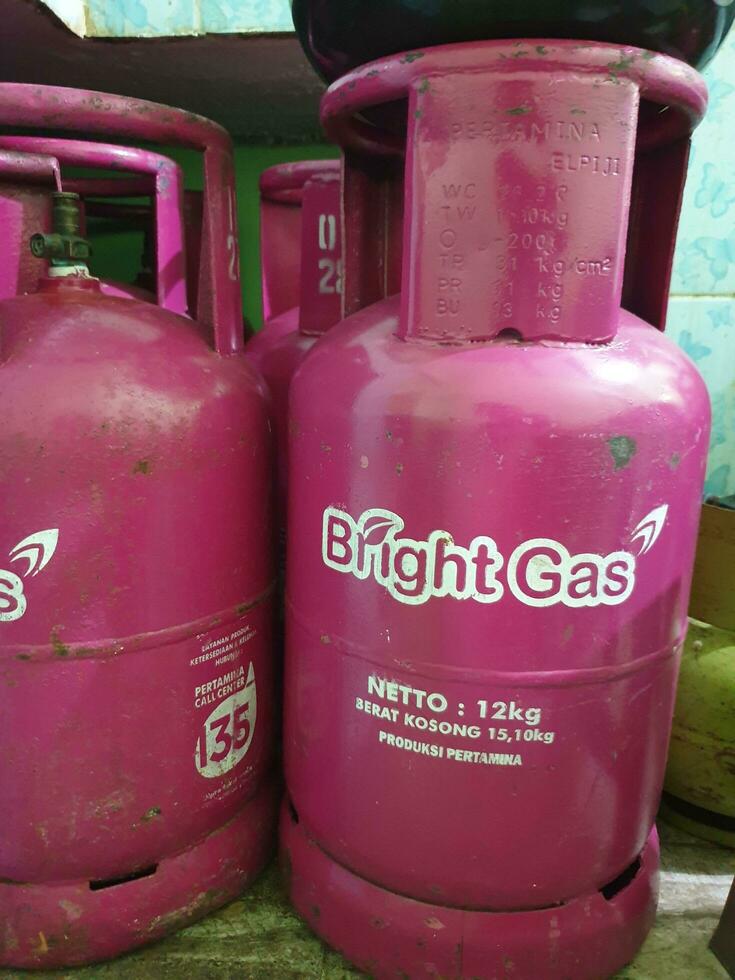 Tegal, May 2023. 12 kg LPG gas cylinder or liquid petroleum gas produced by Pertamina. photo