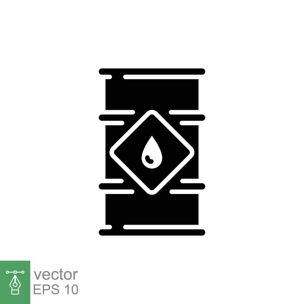 Barrel oil icon. Simple solid style. Waste drum, barel, fuel gallon concept. Black silhouette, glyph symbol. Vector symbol illustration isolated on white background. EPS 10.