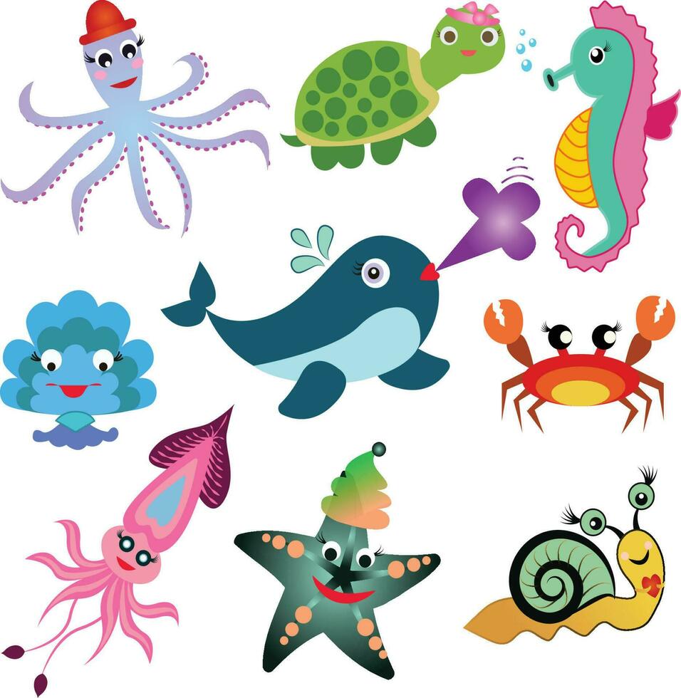 conjunto de dibujos animados mar animal para bebé vector