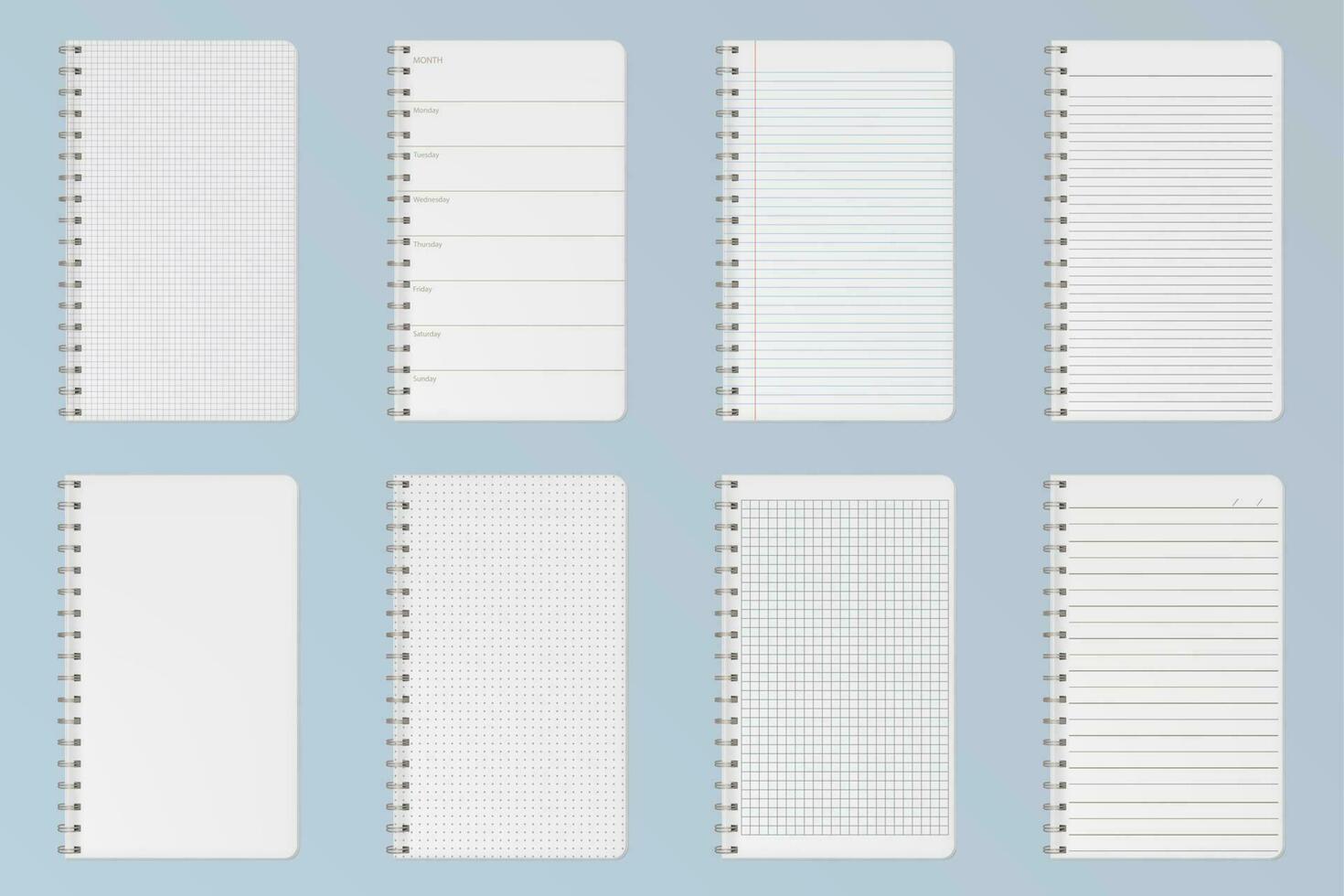 Notebooks sheets. Lined, checkered and dots pages vector
