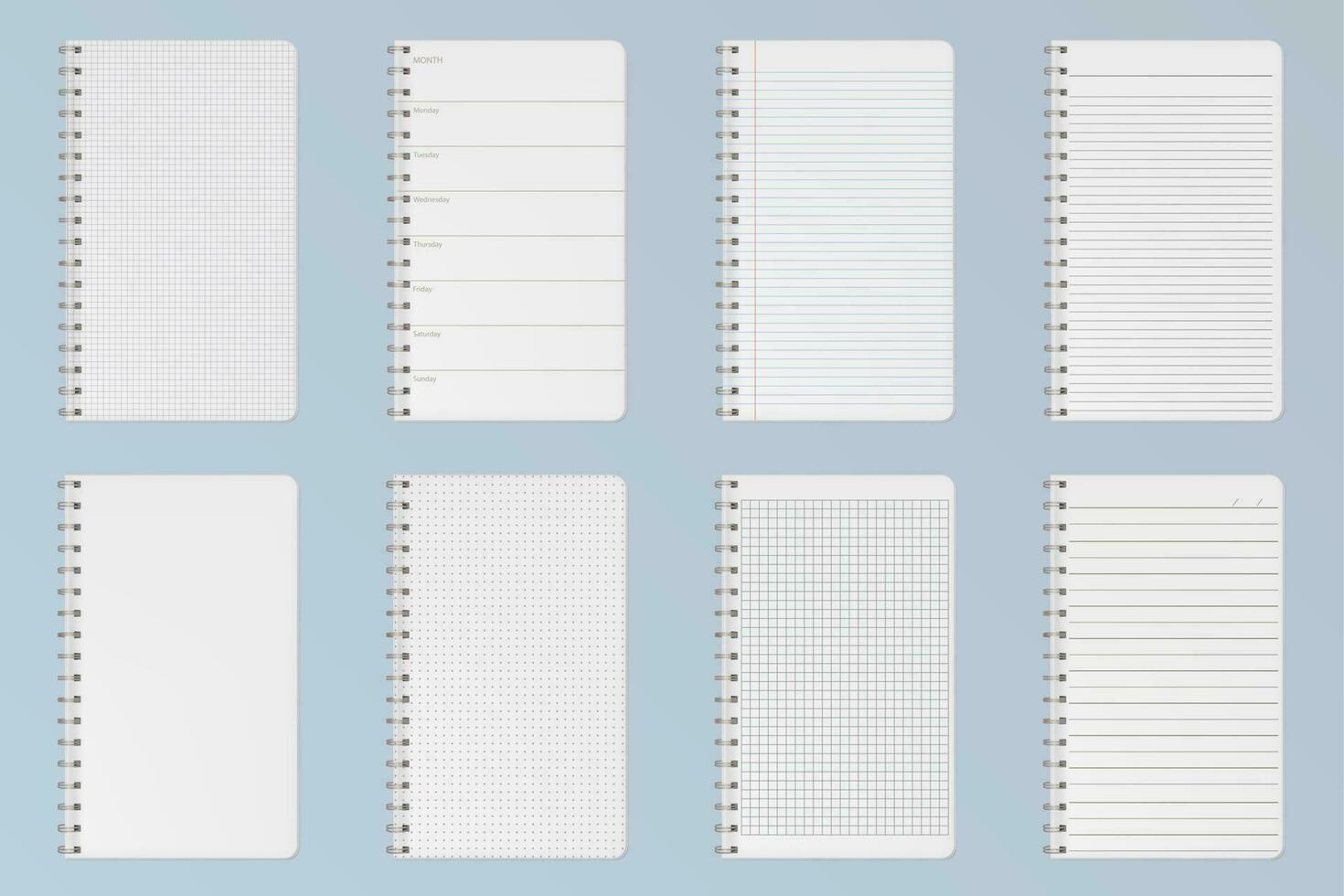 cuadernos hojas. forrado, a cuadros y puntos paginas vector