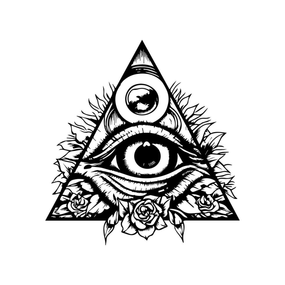 Eye in triangle illustration is a symbol of mystery and intrigue, perfect for those looking to add a touch of mysticism to their designs. vector