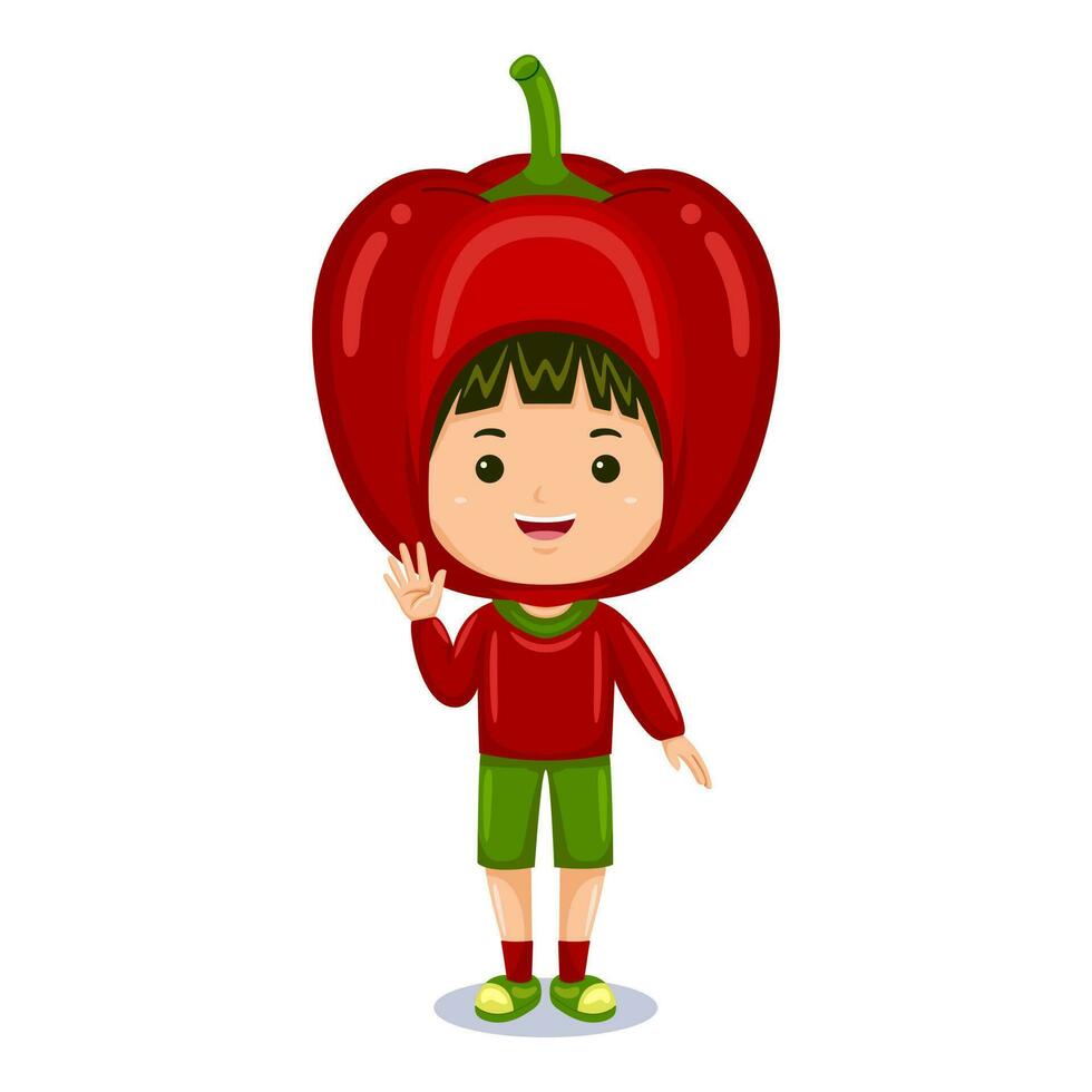 boy kids red pepper character costume.eps vector