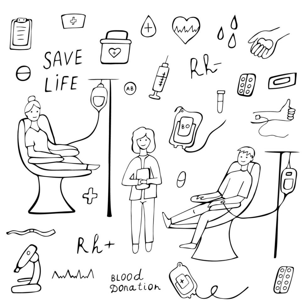 Doodle world blood donor day, vector set ,icons