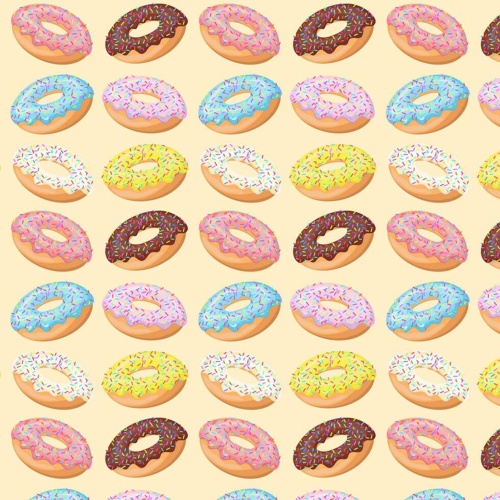 vistoso vidriado rosquilla sin costura modelo. dulce cumpleaños Pastelería. confitería postre. para menú diseño, cafetería decoración, entrega caja, textil, papel pintado, tela, decoración. vector ilustración en plano estilo