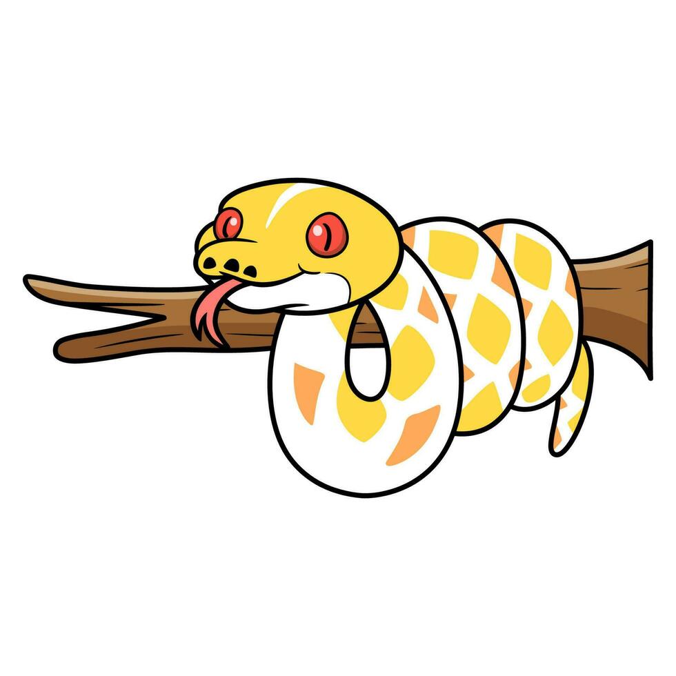 Cute amelanistic reticulated python cartoon on tree branch 23587905 ...