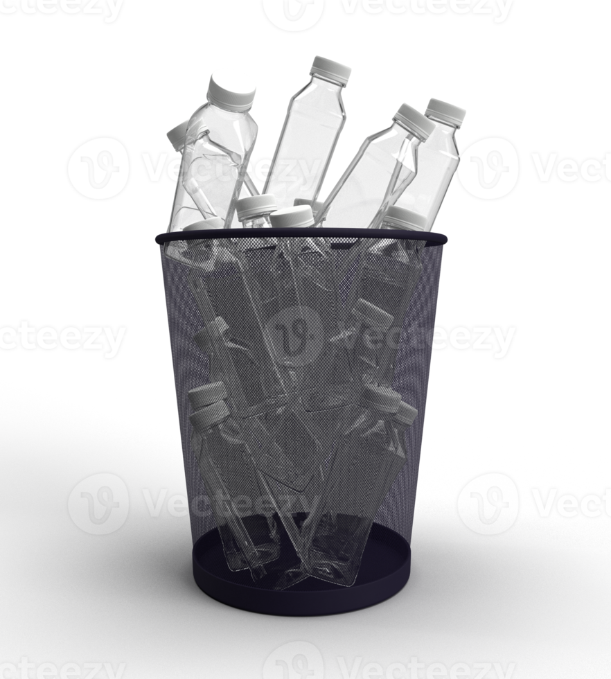 Bottle plastic bin recycling garbage container waste trash rubbish ecology environment can pollution reuse green color natural disposal object reduce industry organic earth world collection.3d render png