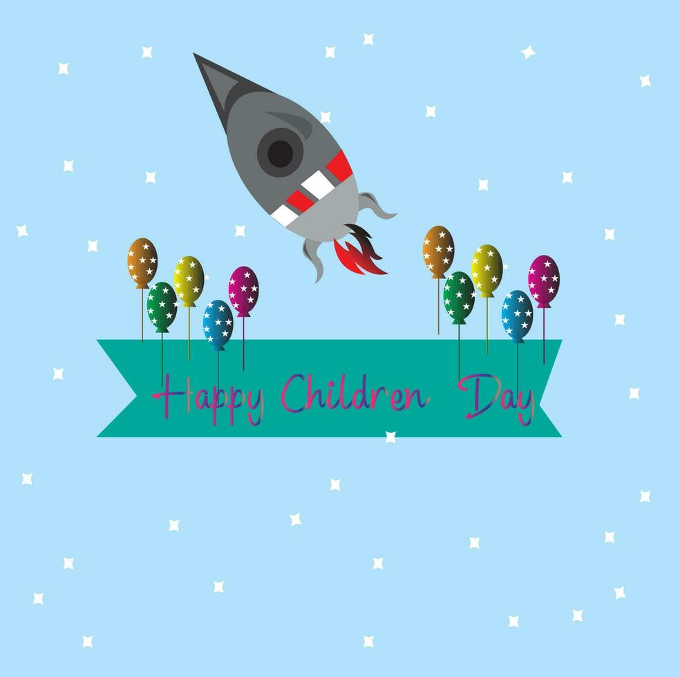 Rocket illustration background happy children day ballon.For banner abstrack background. vector