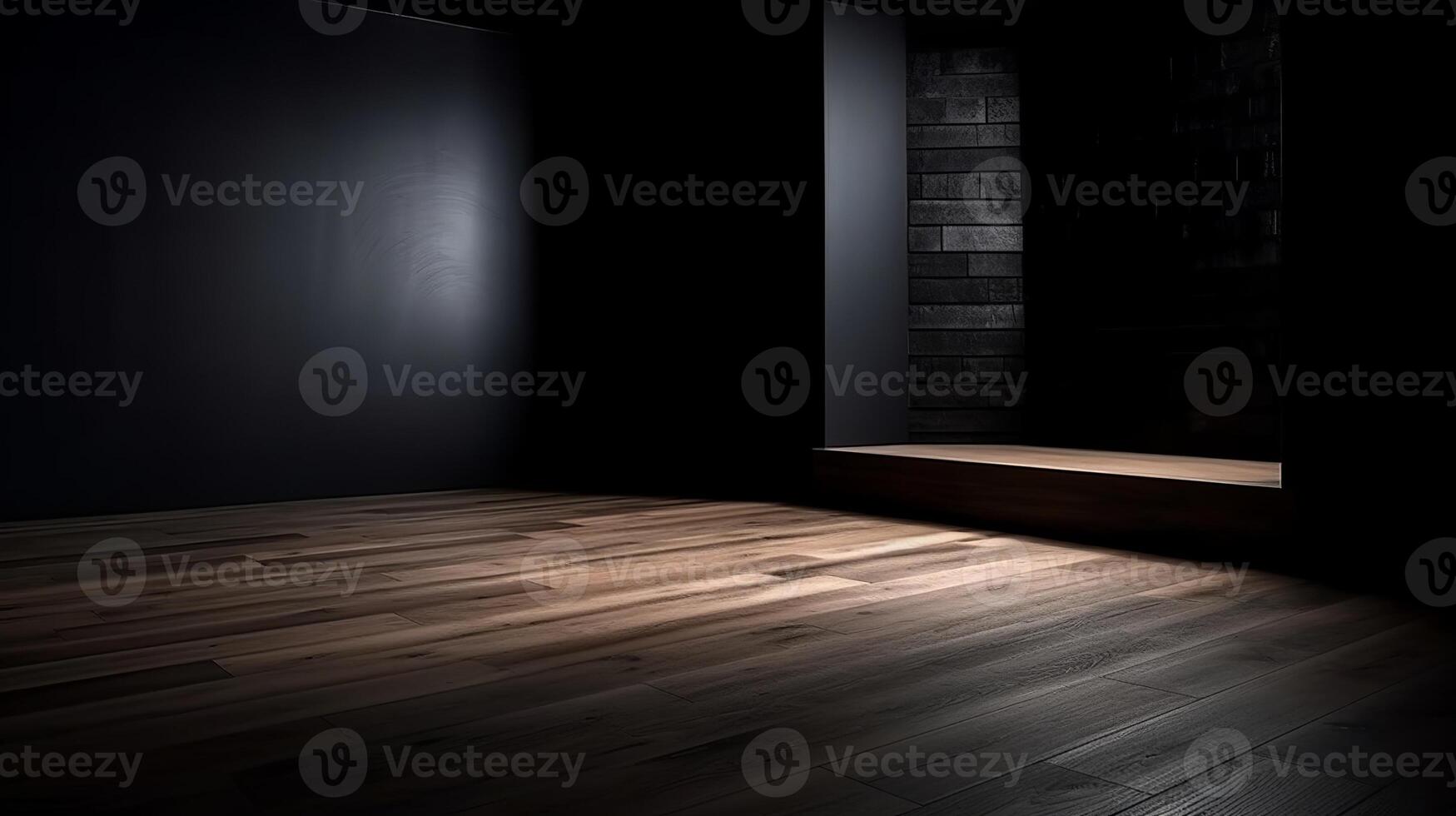 Cleanse light bleak divider with astounding chiaroscuro and wooden floor. Coordinate foundation for thing introduction. Creative resource, photo