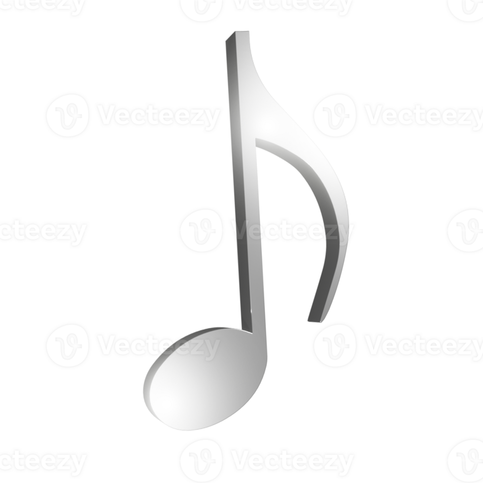 silver 3D  render music note png