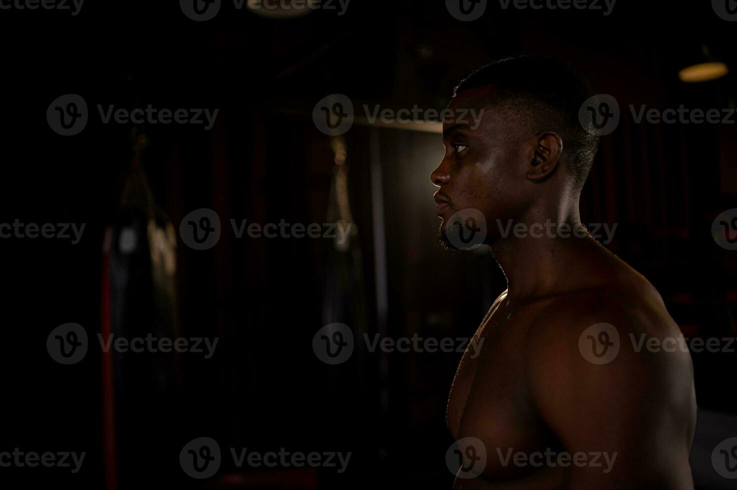 Muscular abs of foreign boxers, Muay Thai, Is a Thai martial art of using weapons from the body such as fists, feet, knees, elbows. photo