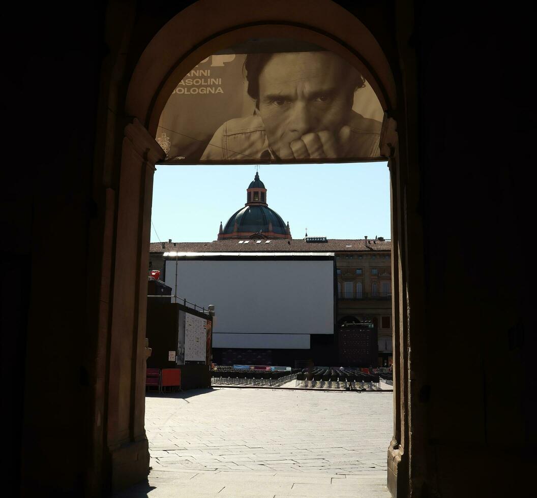 Bologna, Italy, August 13, 2022 Italian outdoor cinema festival. Il cinema ritrovato. Sotto le stelle del cinema. Piazza Maggiore, Bologna. photo