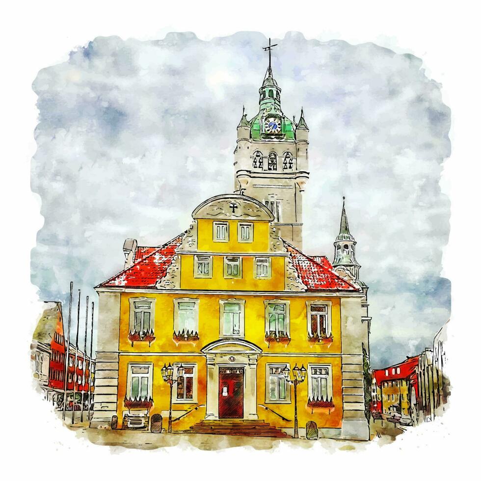 Verden Germany Watercolor sketch hand drawn illustration vector