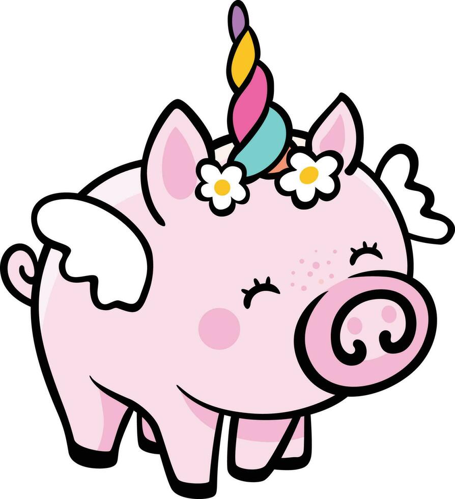 Cute unicorn piggy isolated on white vector