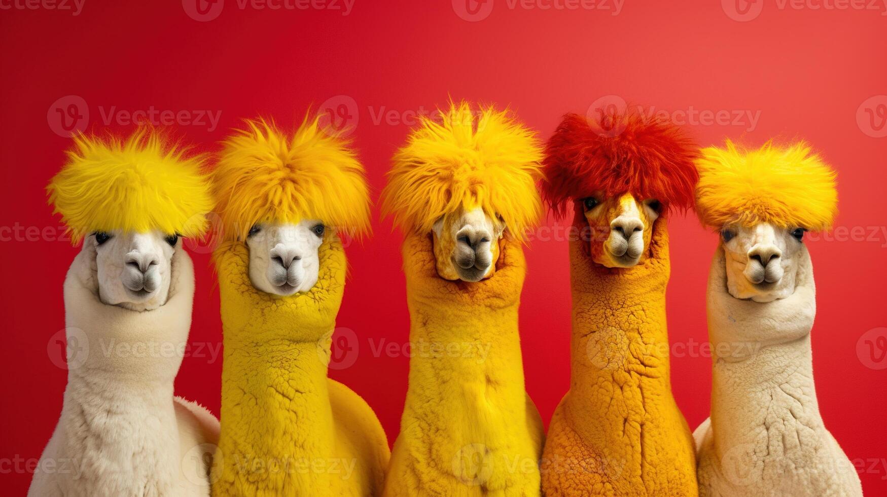, Group of positive different colors Lamas, funny animals. Individuality, independence, think different, creative idea, diversity and inclusive concept. photo