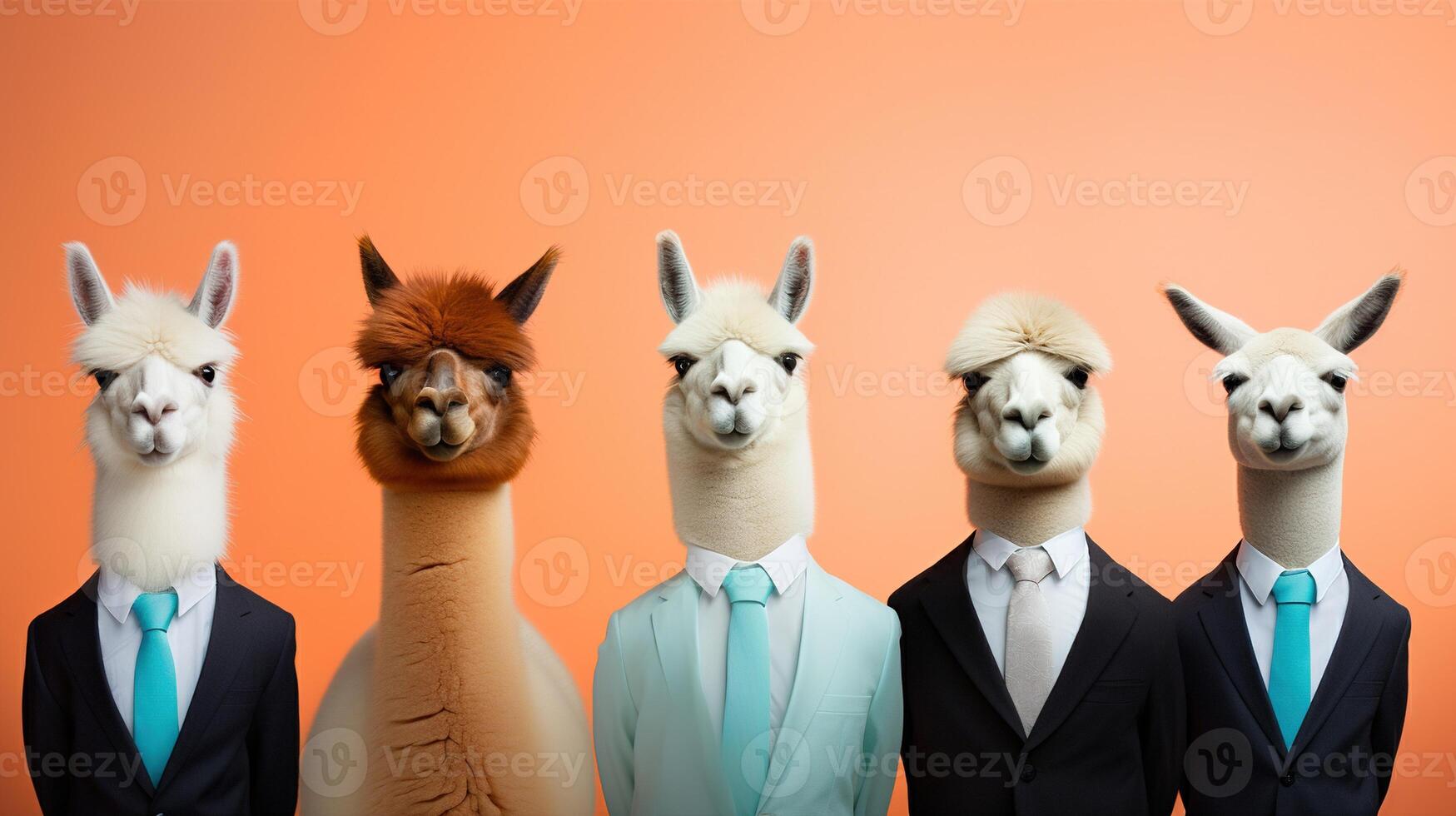 generativo ai, grupo de positivo diferente colores de alpacas o llamas, gracioso animales individualidad, independencia, pensar diferente, creativo idea, diversidad y inclusivo concepto. foto