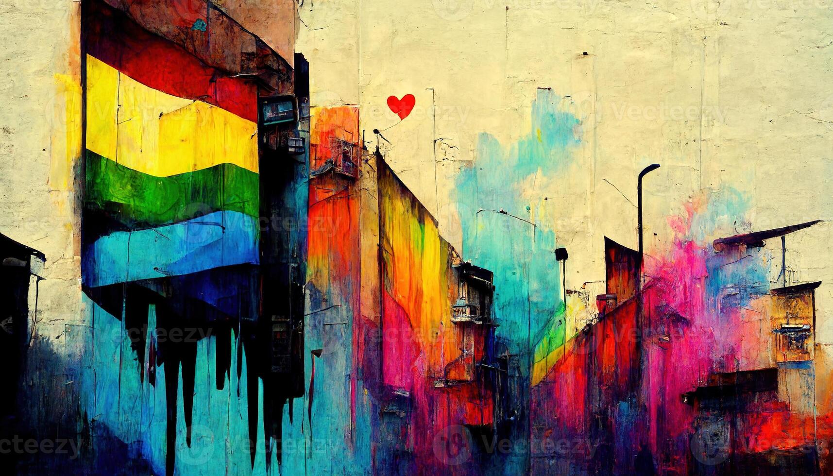 , Rainbow LGBT pride flag colors as graffiti on the wall, street art. Ink colorful graffiti art on a textured paper vintage background photo